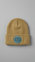 Muted gold beanie with statement logo